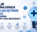 Sağlık girişimlerinde ürün geliştirme sürecini anlatan, regülasyon, klinik doğrulama ve sağlık teknolojileri temalı görsel